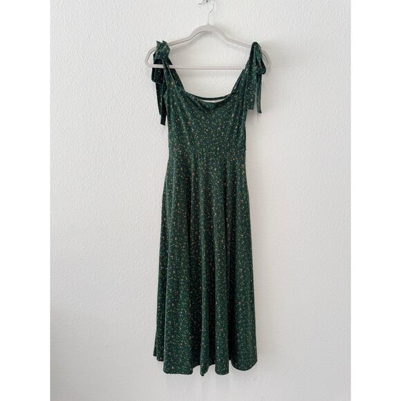 Reformation Edita Knit Dress Coriander Green Floral Tie Strap Midi Size XS - Picture 2 of 5